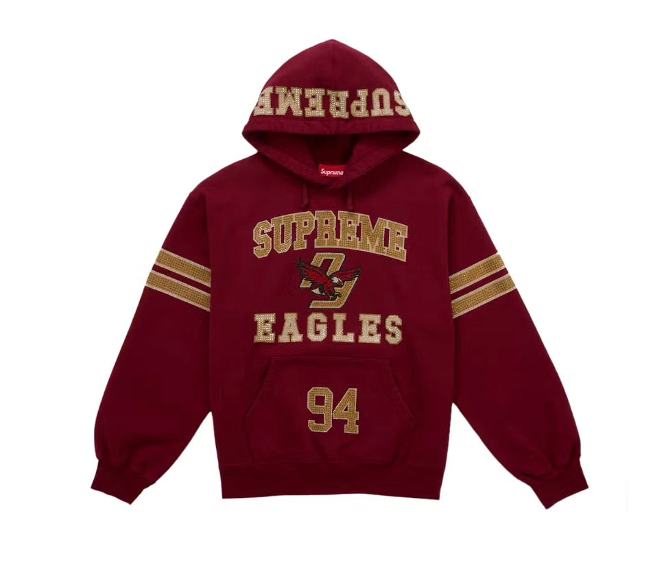 Supreme Rhinestone Eagle Hooded Sweatshirt Red
