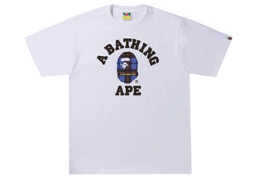 Bape Logo Check College Tee White Blue