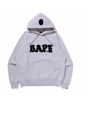 BAPE Logo Relaxed Fit Pullover Hoodie Grey