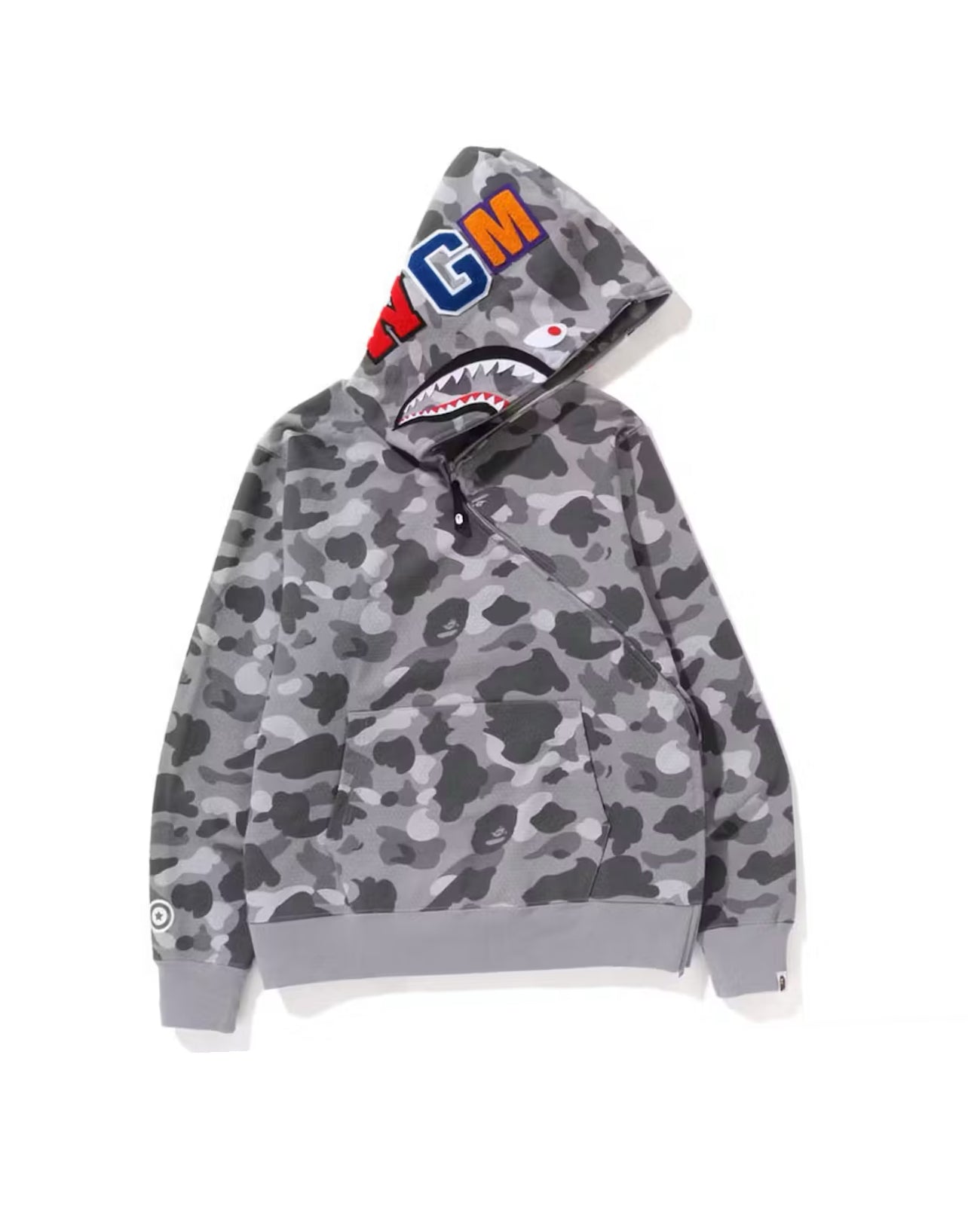 Bape Honeycomb Camo Shark Full Zip Hoodie Grey