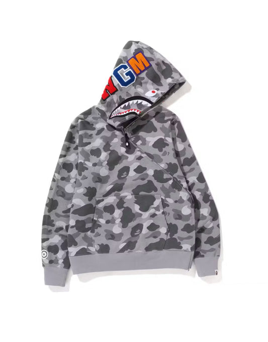 Bape Honeycomb Camo Shark Full Zip Hoodie Grey
