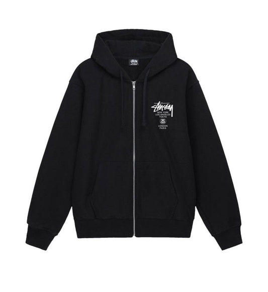 Stussy World Tour Zip Up Hoodie Black