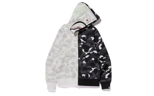 Bape City Camo Half Shark Full Zip Hoodie White Black
