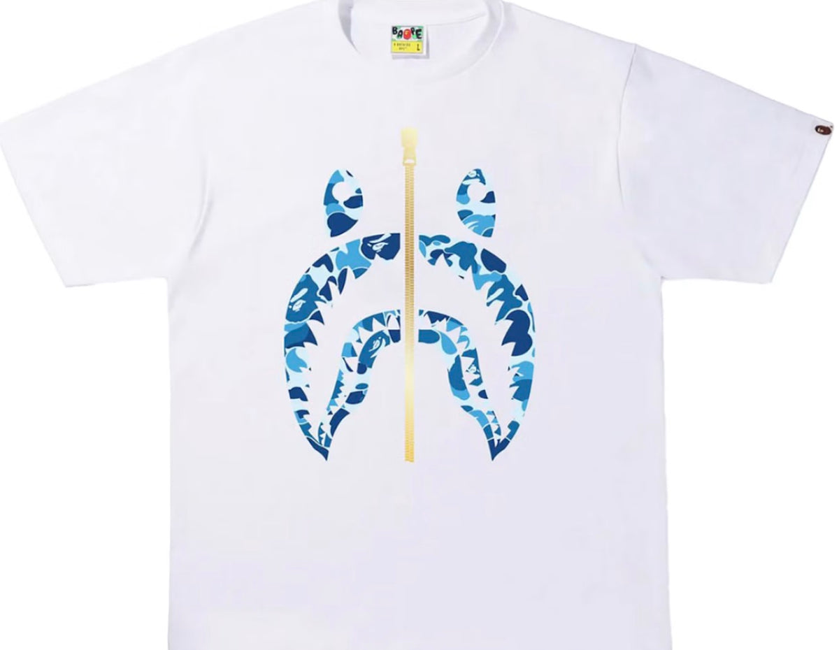 Bape ABC Camo Shark Tee Gold Zip  White Tee