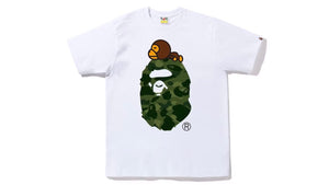 Bape Color Camo Milo On Big Ape Head Tee White Green
