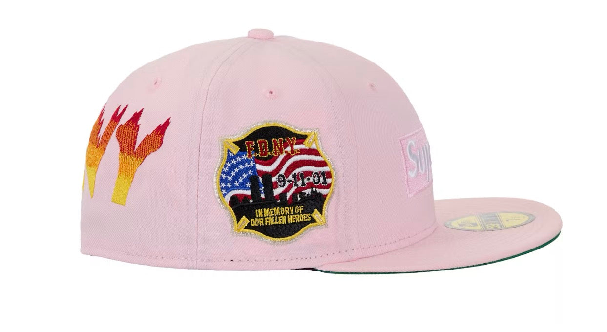 Supreme FDNY Box Logo New Era 59Fifty Fitted Cap Pink