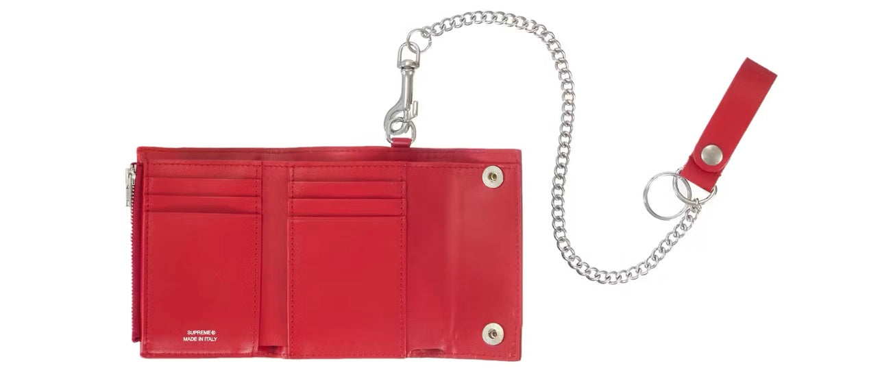 Supreme Leather Wallet Chain SS26 Red