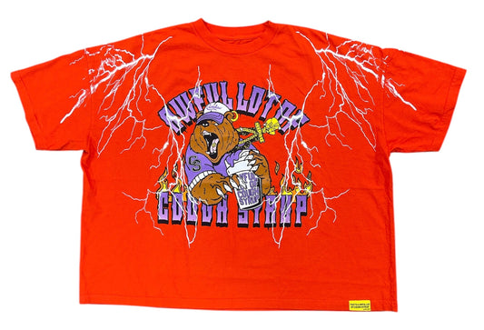 Awful Lot of Cough Syrup Bear Wide Tee Orange