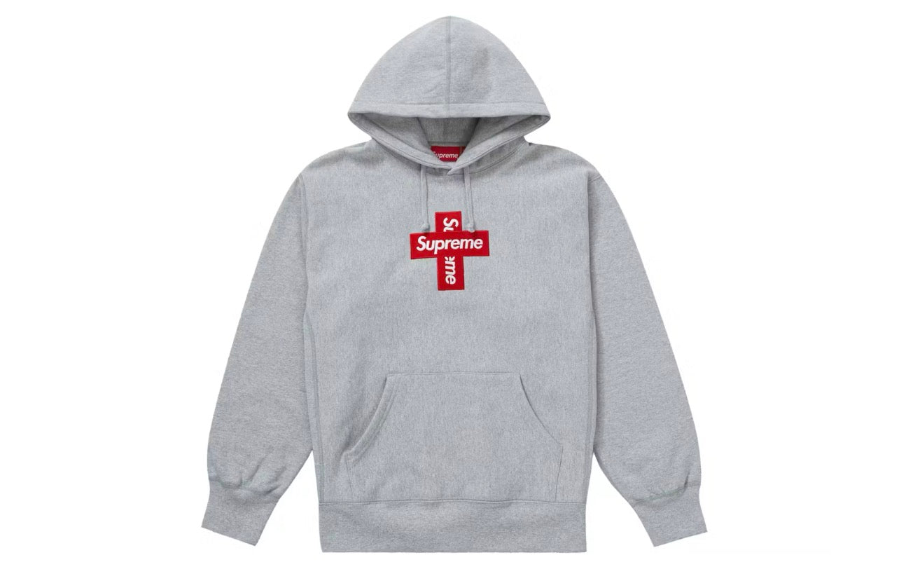Supreme Cross Box Logo Hooded Sweatshirt Heather Grey