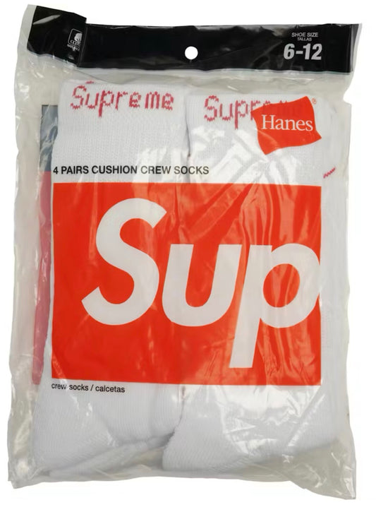 Supreme Hanes Crew Socks (4 Pack) White