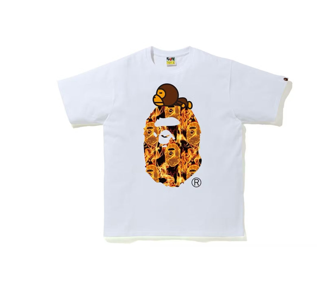 Bape Flame Milo On Big Ape Tee White/Orange