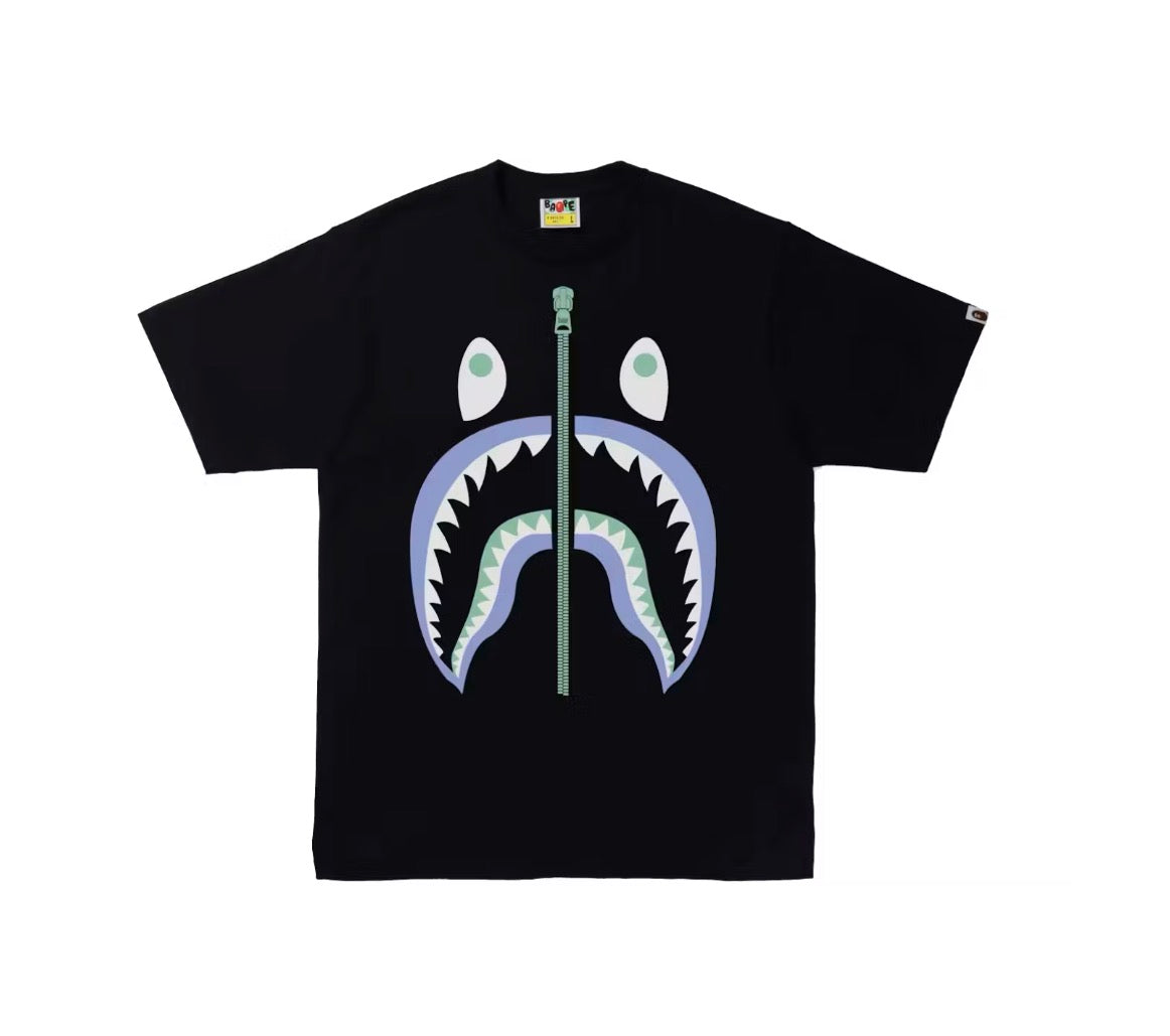 Bape Text Code Camo Shark Tee Black