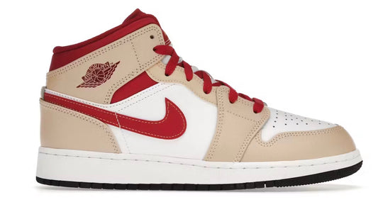 Jordan 1 Mid Light Curry Cardinal (Youth)