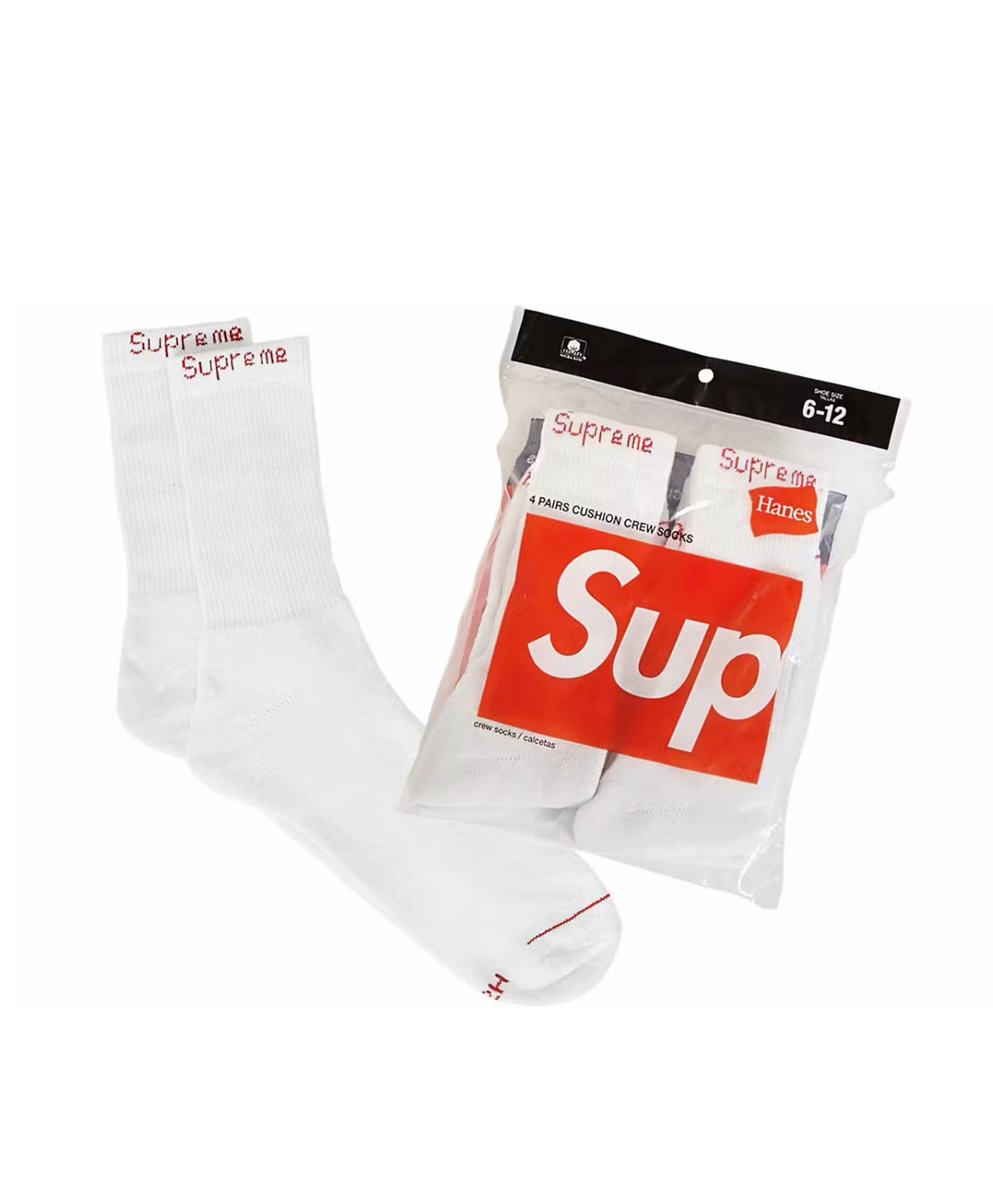 Supreme Hanes Crew Socks (4 Pack) White
