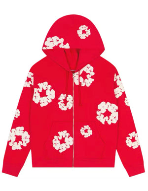 Denim Tears Cotton Wreath Zip Hoodie Red