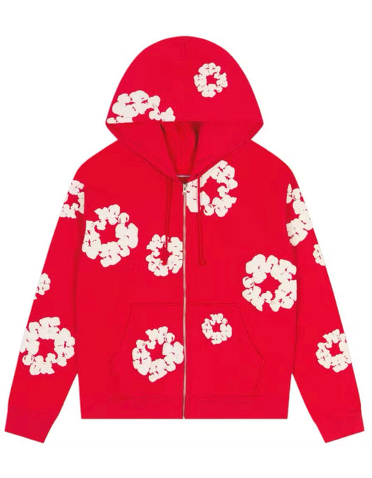 Denim Tears Cotton Wreath Zip Hoodie Red