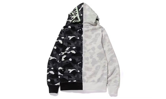 Bape City Camo Half Shark Full Zip Hoodie White Black