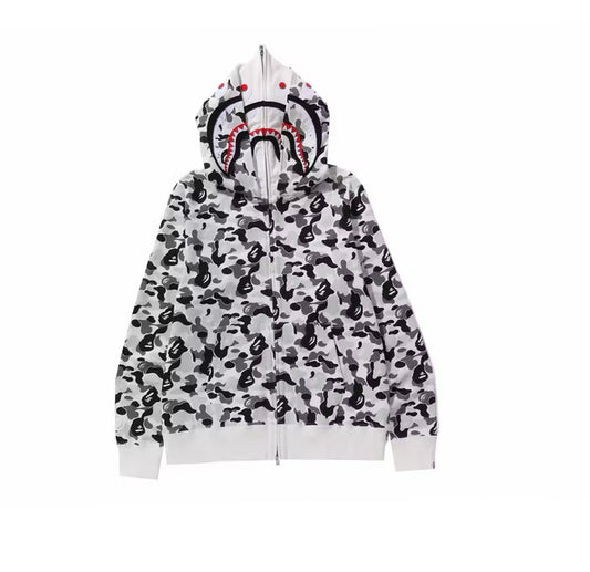 Bape ABC Camo Double Shark Full Zip Hoodie FW23 White / Grey