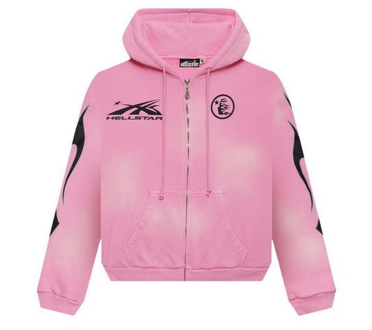 Hellstar Sports Flame Zip Up Hoodie Pink