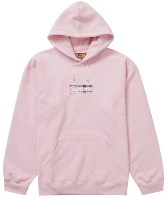Supreme Burberry Box Logo Hooded Sweatshirt Pink