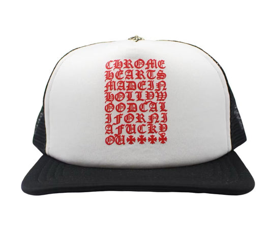 Chrome Hearts Eyechart Trucker Hat Black/White/Red