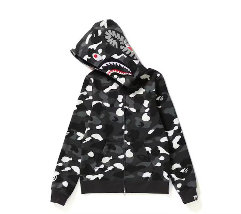 Bape City Camo Shark WGM Full Zip Hoodie Black