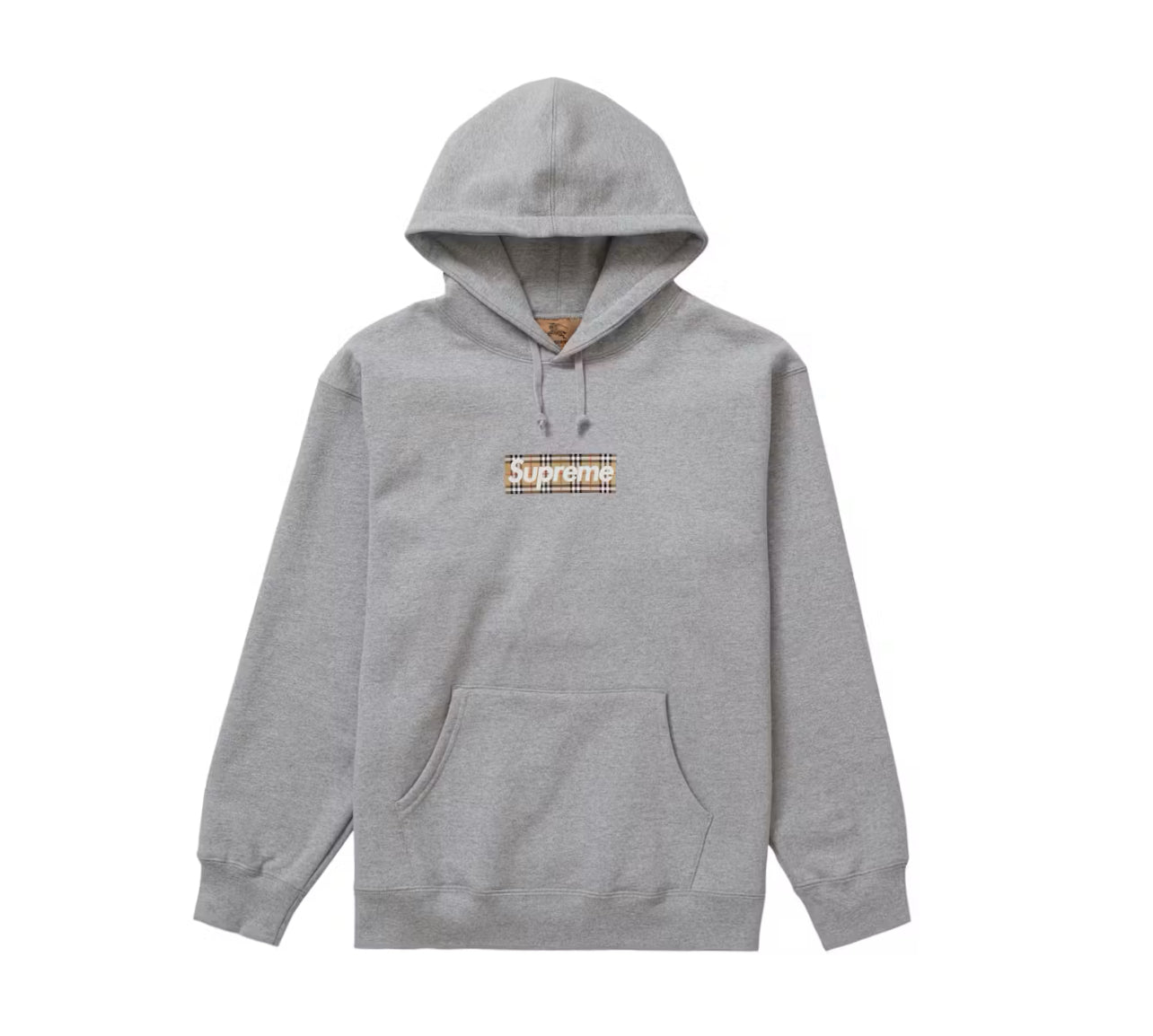 Supreme Burberry Box Logo Hooded Sweatshirt Heather Grey