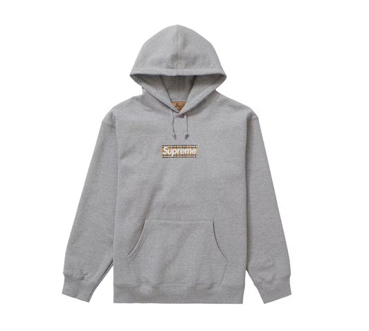 Supreme Burberry Box Logo Hooded Sweatshirt Heather Grey