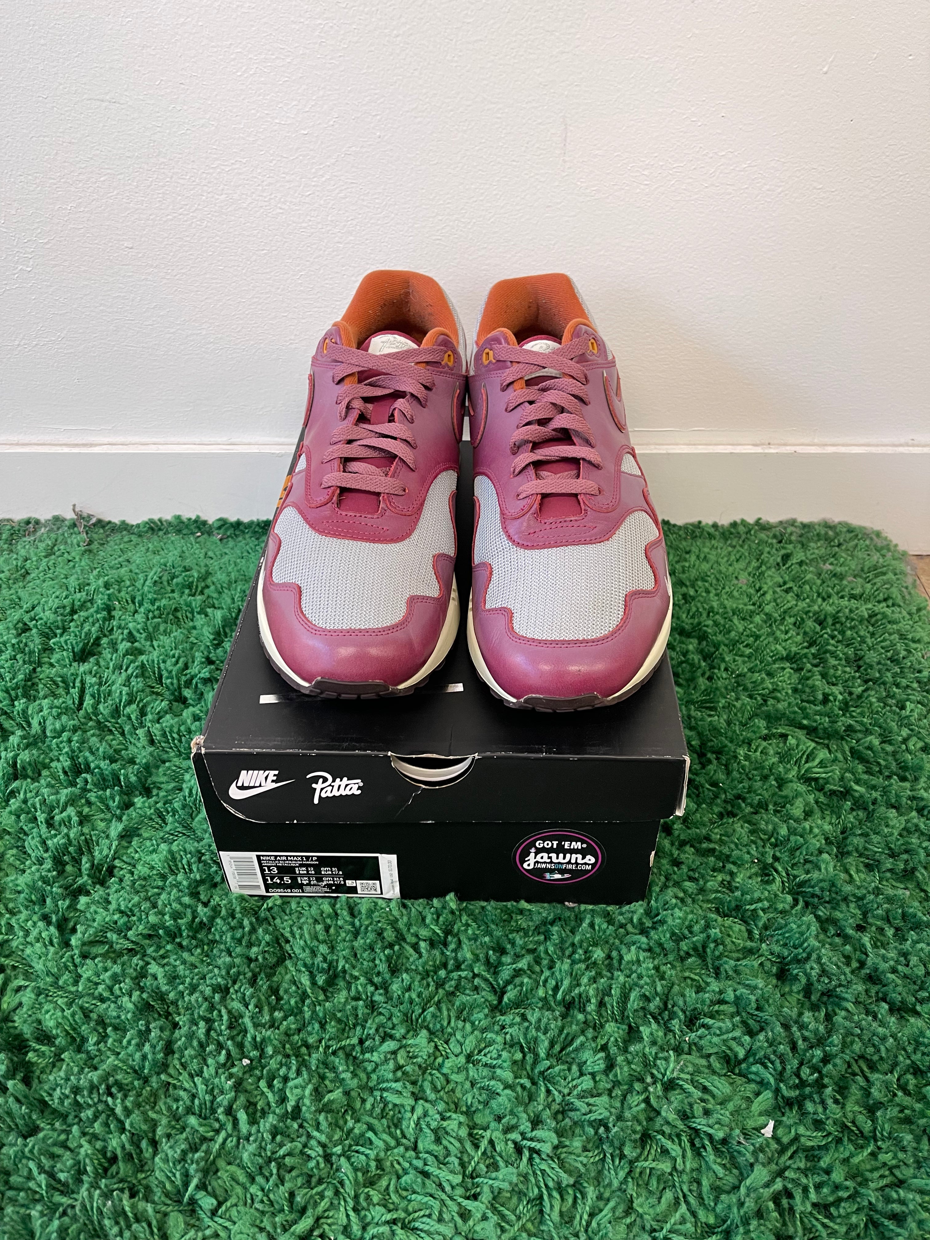 Used Nike Air Max 1 Patta Waves Rush Maroon (with bracelet)(Men’s)