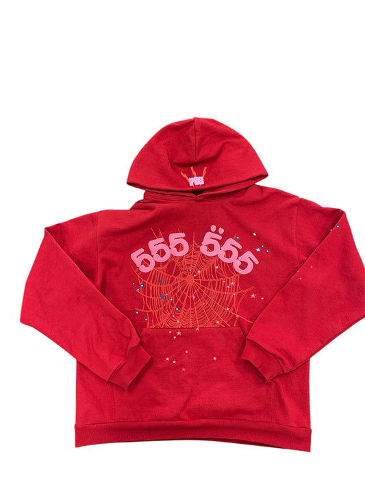 Used Sp5der Worldwide Red Angel Number 555 Hoodie