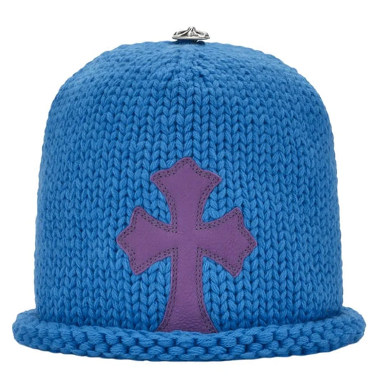Chrome Hearts Blue Purple Cross Patch Knit Beanie