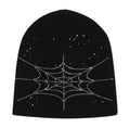 Sp5der Worldwide Rhinestone Web Skully Black Beanie