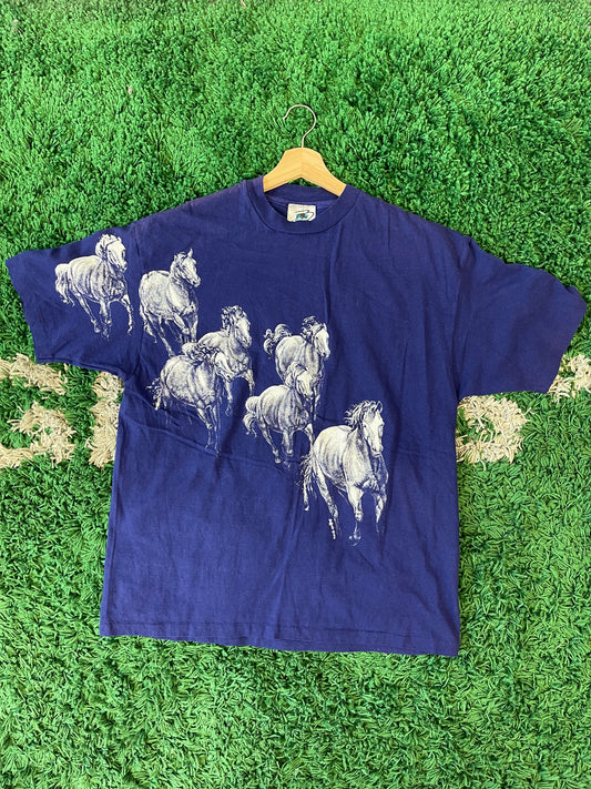 Vintage Buffalo Racing Horses Tee Purple