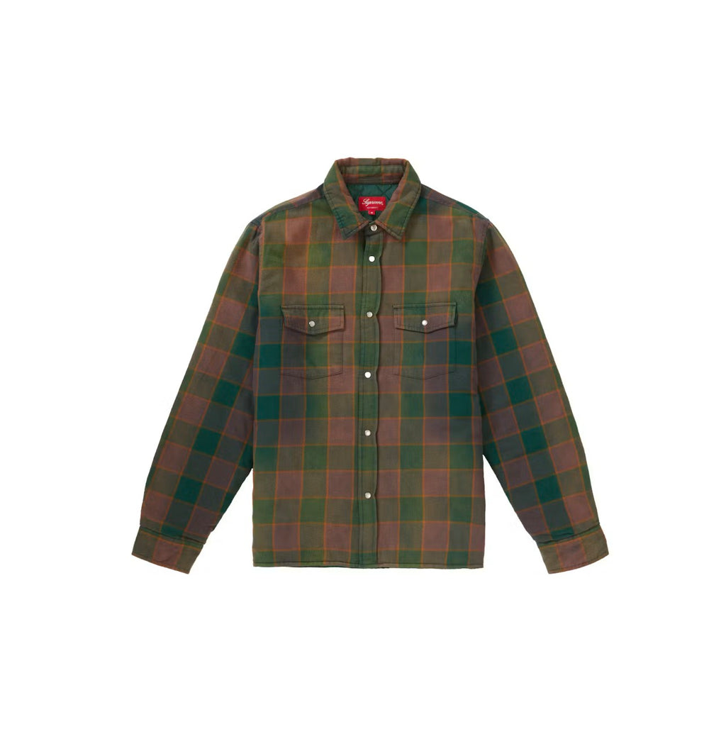 Pre-Owned Supreme Quilted Faded Plaid Shirt Dusty Green