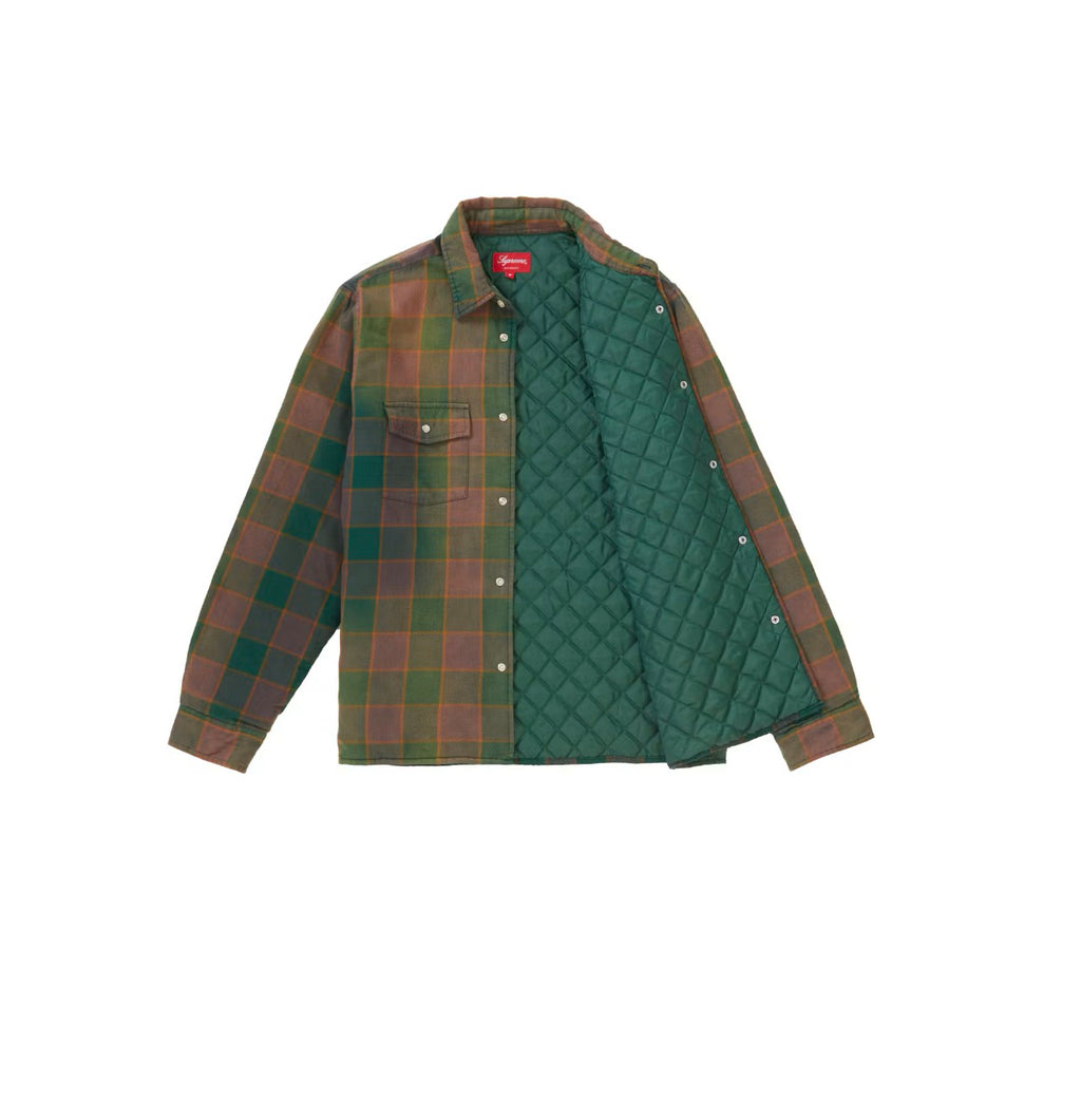 Pre-Owned Supreme Quilted Faded Plaid Shirt Dusty Green