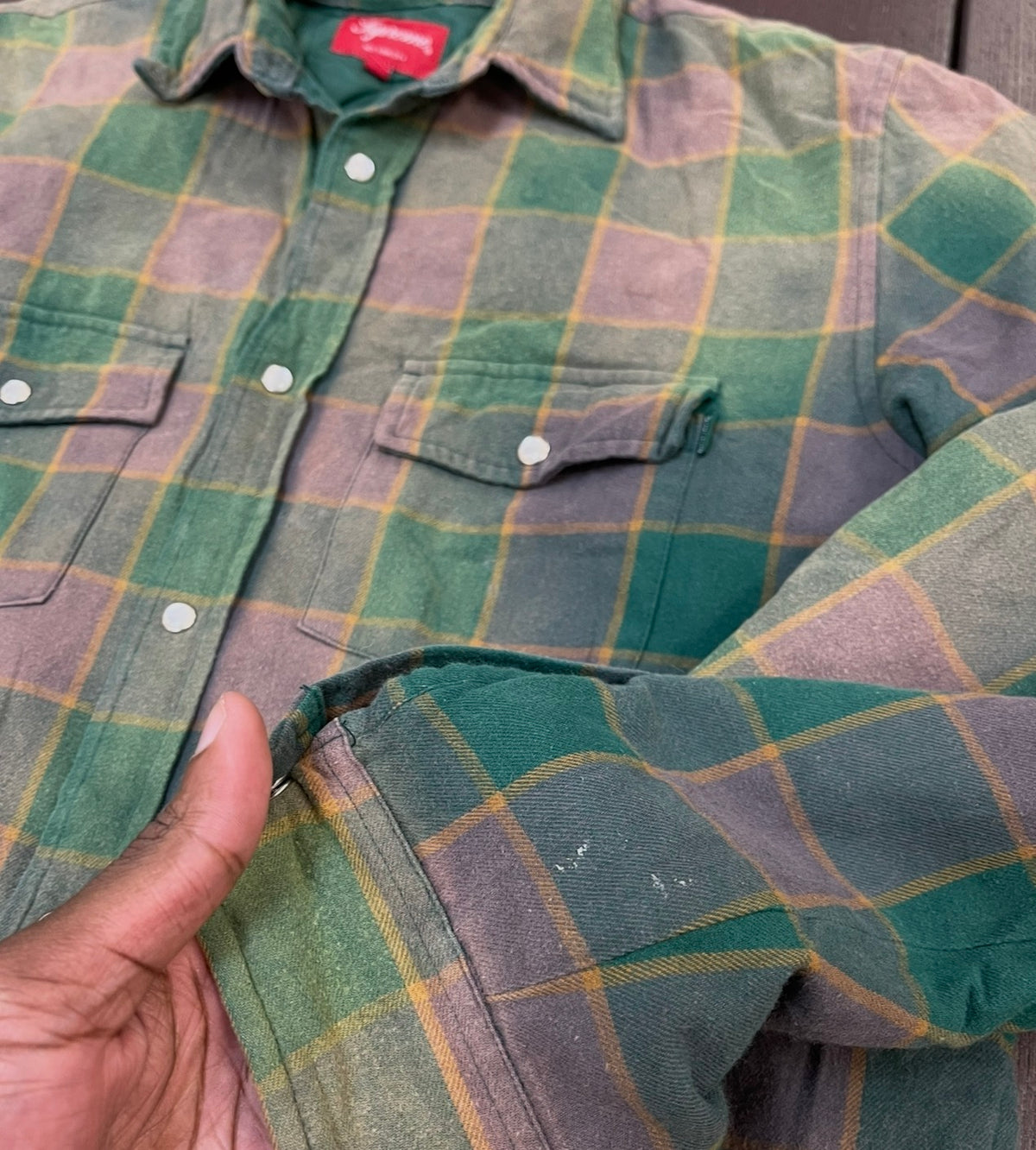 Pre-Owned Supreme Quilted Faded Plaid Shirt Dusty Green