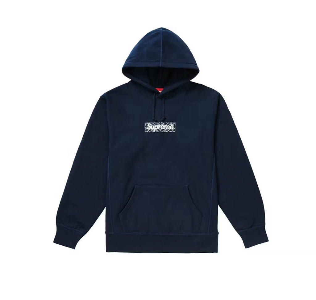 Pre-Owned Supreme Bandana Box Logo Hooded Sweatshirt FW19 Navy