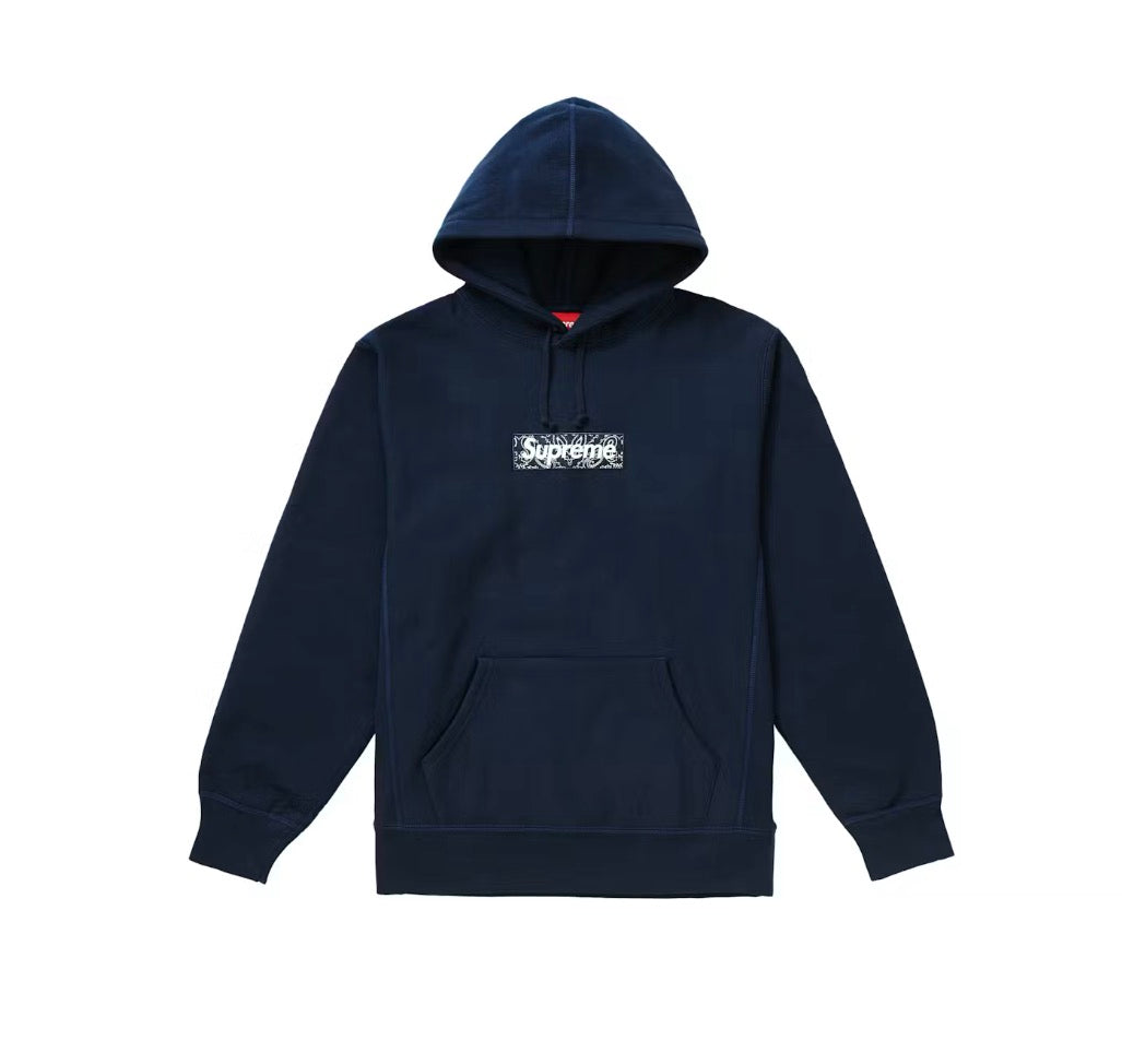 Pre-Owned Supreme Bandana Box Logo Hooded Sweatshirt FW19 Navy