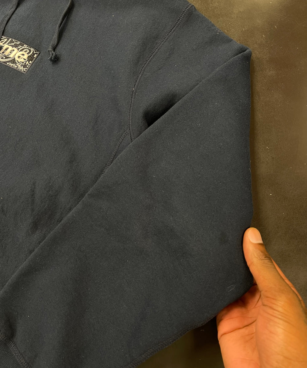 Pre-Owned Supreme Bandana Box Logo Hooded Sweatshirt FW19 Navy