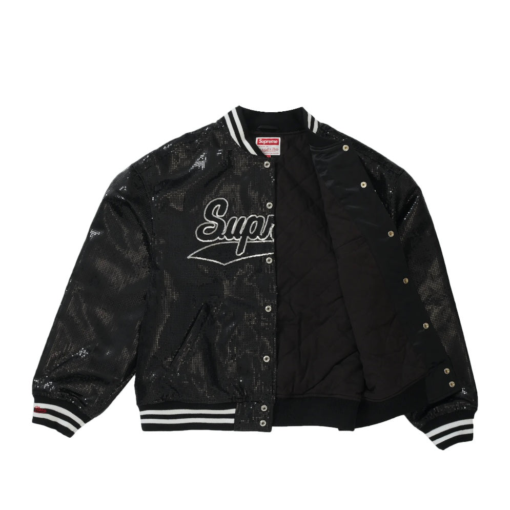 Supreme Mitchell & Ness Sequin Varsity Jacket Black