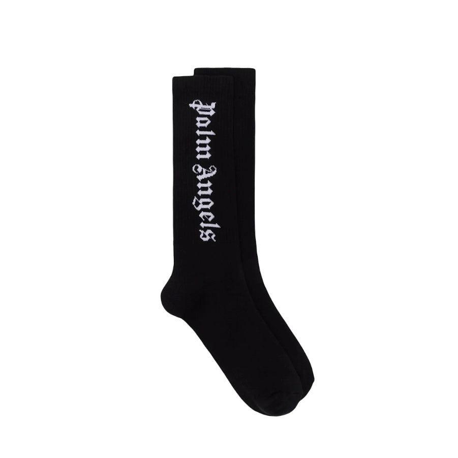 Palm Angels Gothic Intarsia Logo Socks Black