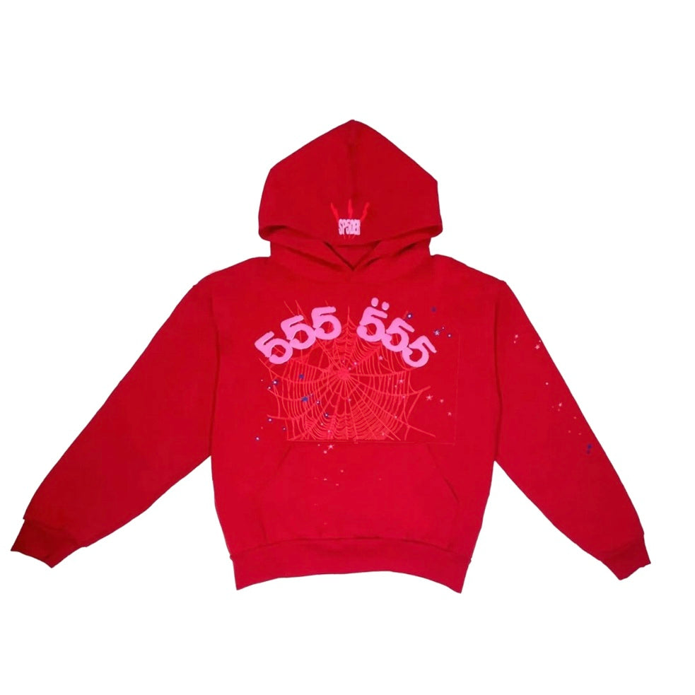 Sp5der Worldwide Red Angel Number 555 Hoodie Red