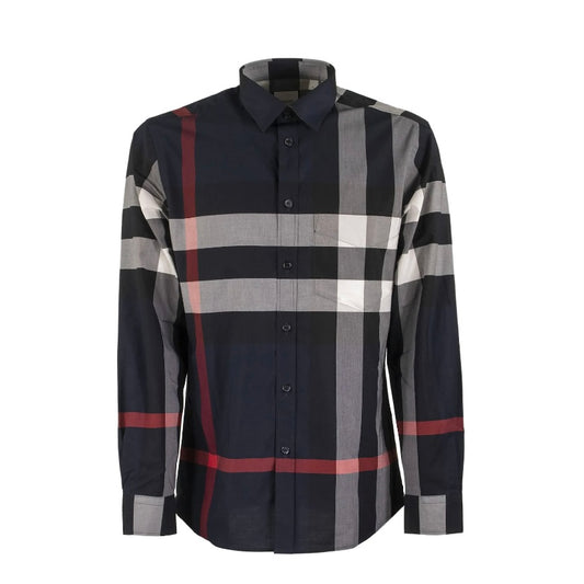 Burberry Check Stretch Cotton Poplin Shirt Navy