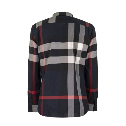 Burberry Check Stretch Cotton Poplin Shirt Navy