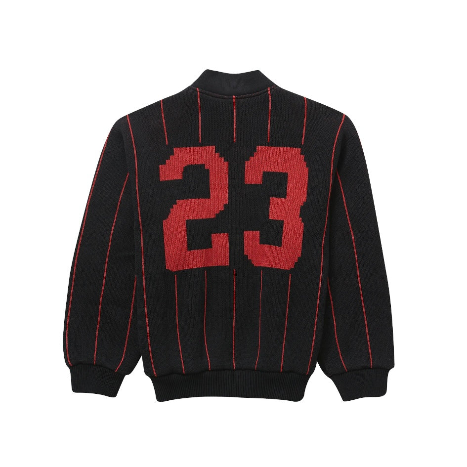 Supreme Pinstripe Varsity Zip Up Sweater Black