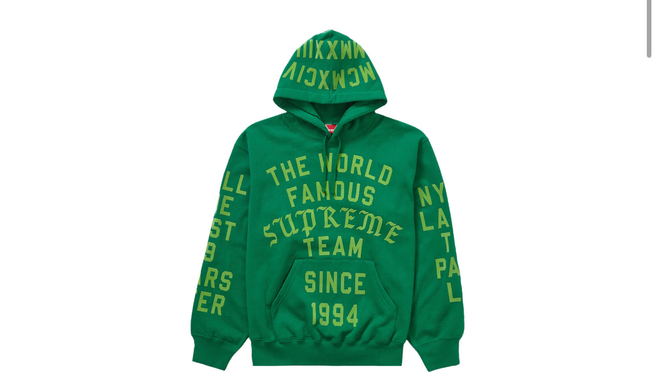 Supreme Team Flocked Hooded Sweatshirt Green