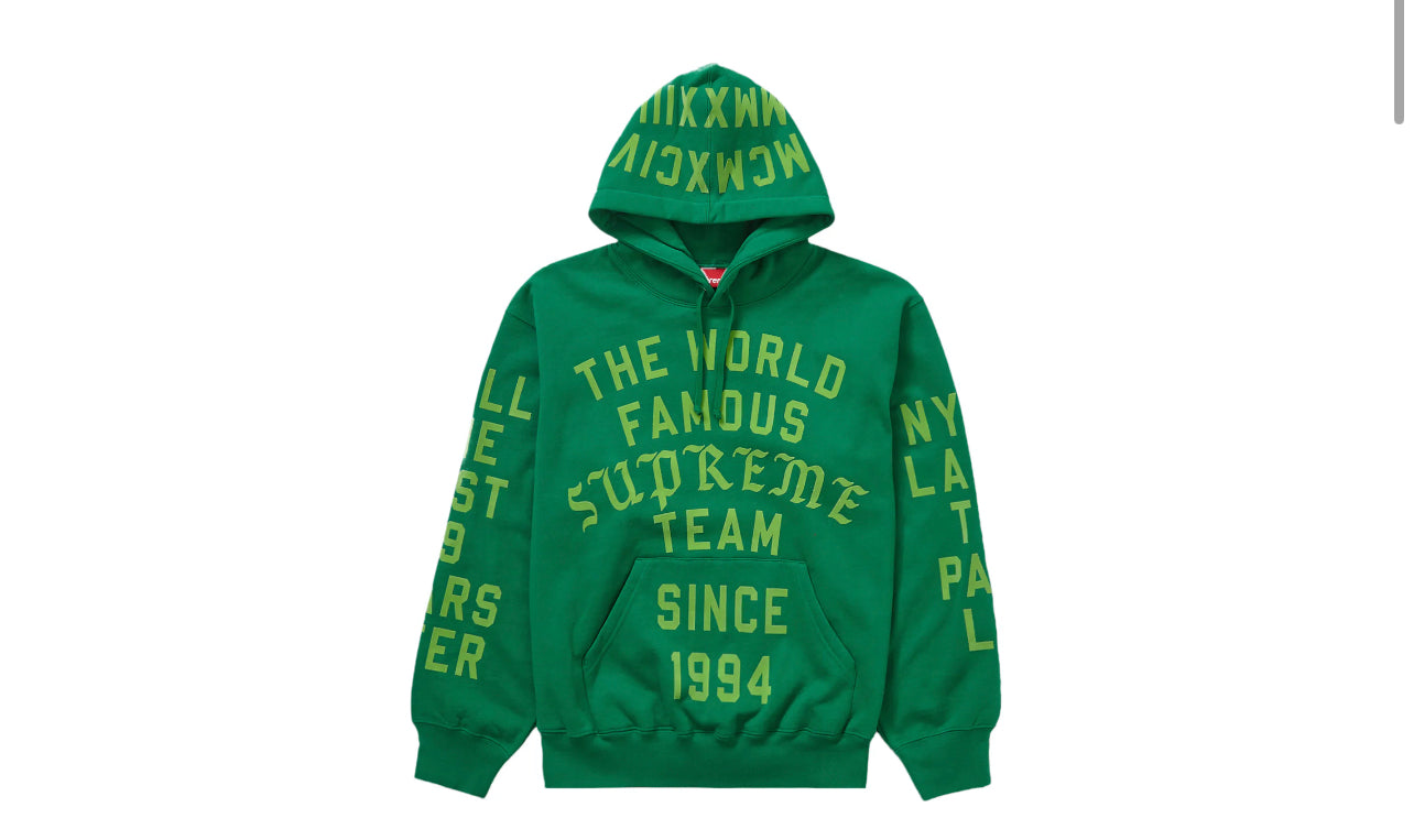 Supreme Team Flocked Hooded Sweatshirt Green