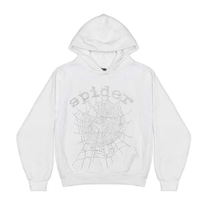 Sp5der OG Rhinestone Logo Hoodie White