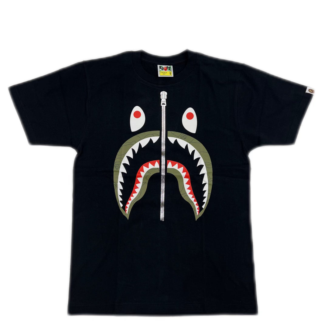 Bape ABC Shark Silver Zip Tee Black/Green