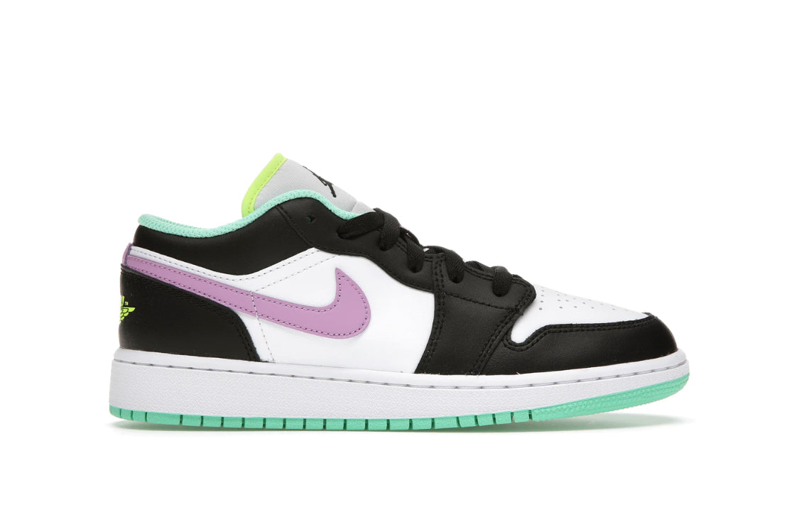 Jordan 1 Low Green Glow Violet Shock (Youth)